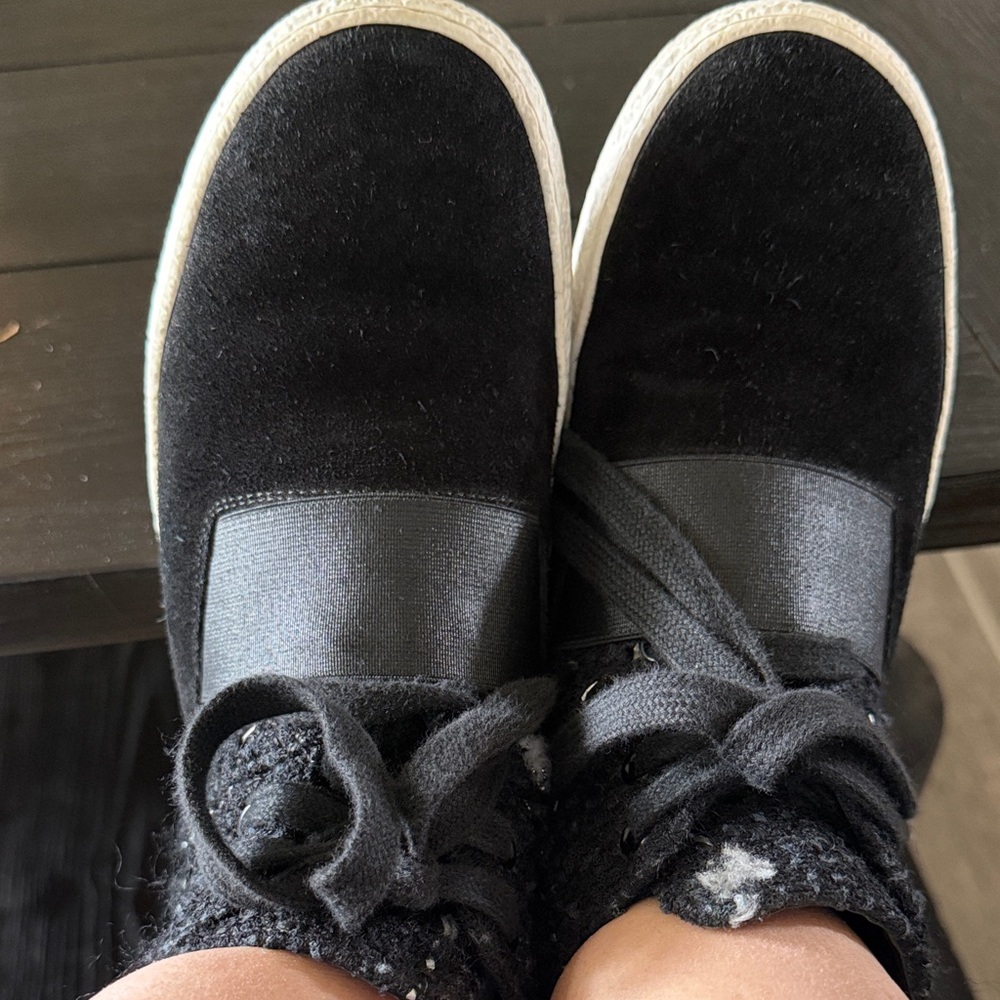 CHANEL Black Suede & Knit half lace up On Sneakers fitting like a 6.5